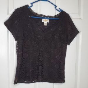 Talbots Petite Size 10 Lace Shirt Black